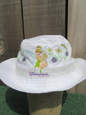 Vintage Disneyland Resort Peter Pan Tinker Bell White Glitter Bucket Hat Adult